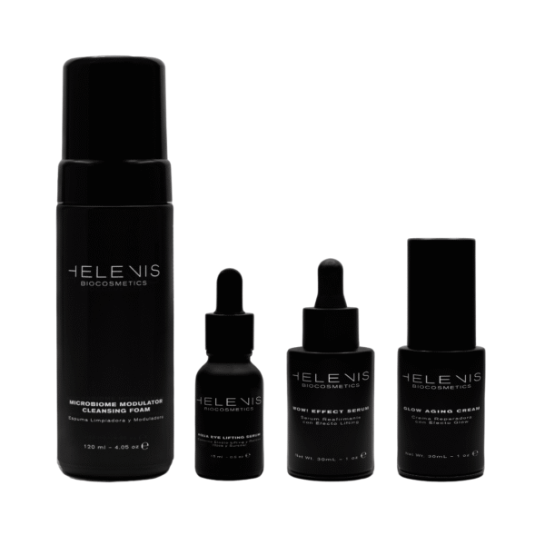 Wow serum + glow aging cream + eye serum + microbiome modulator foam WOW! EFFECT veido serumas, 30ml + atkuriamasis veido kremas, 30ml + stangrinamasis paakių serumas, 15ml + microbiome modulator valomosios veido putos, 120ml